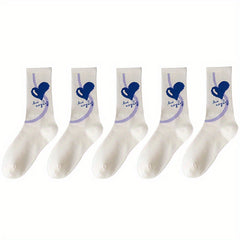 5 Pairs Heart & Floral Print Tube Socks Women's Stockings