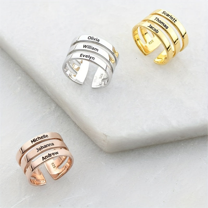 Personalized Engraved Name Ring Stainless Steel Adjustable Finger Ring