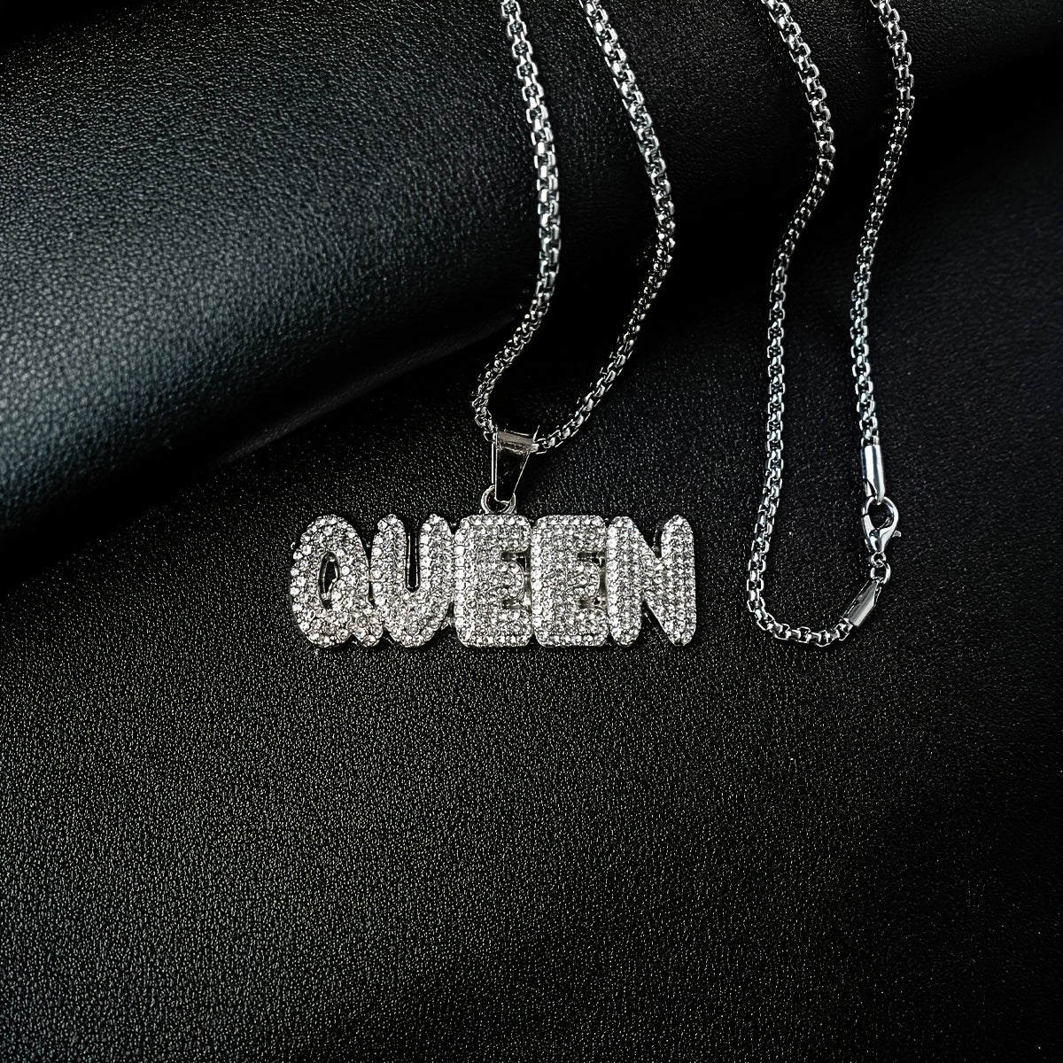 Punk Hip Hop Silver Rhinestone Letter Necklace
