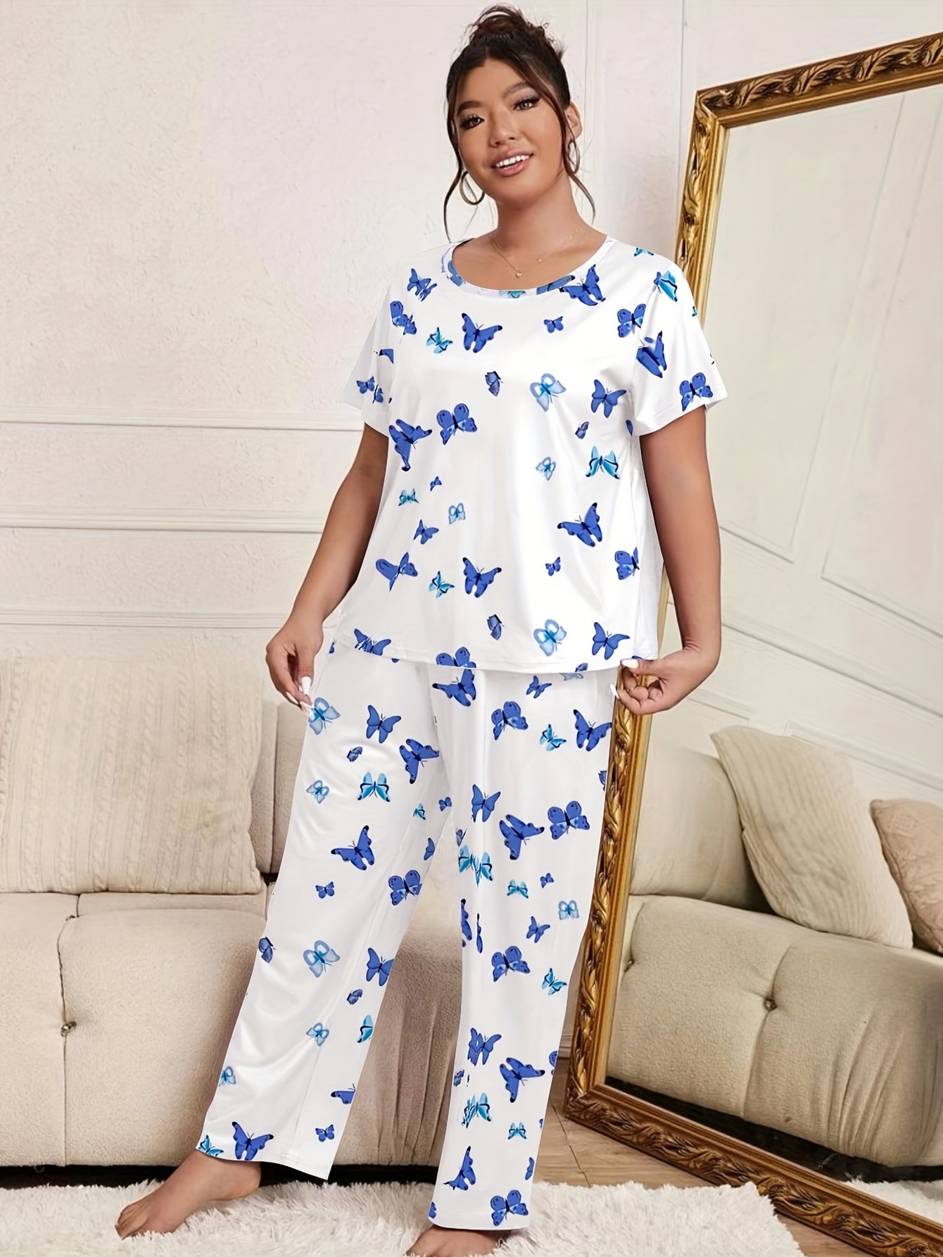  Butterfly Print Casual Pajama Set