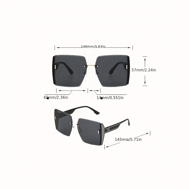Square Frameless Trimmed Sunglasses Big Frame Sunglasses