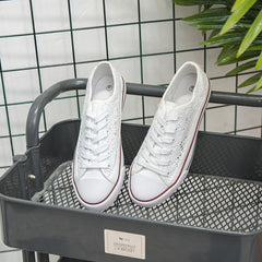 Women's Hollow Out Low Top Sneakers Lace Up Canvas Casual Walking Shoes