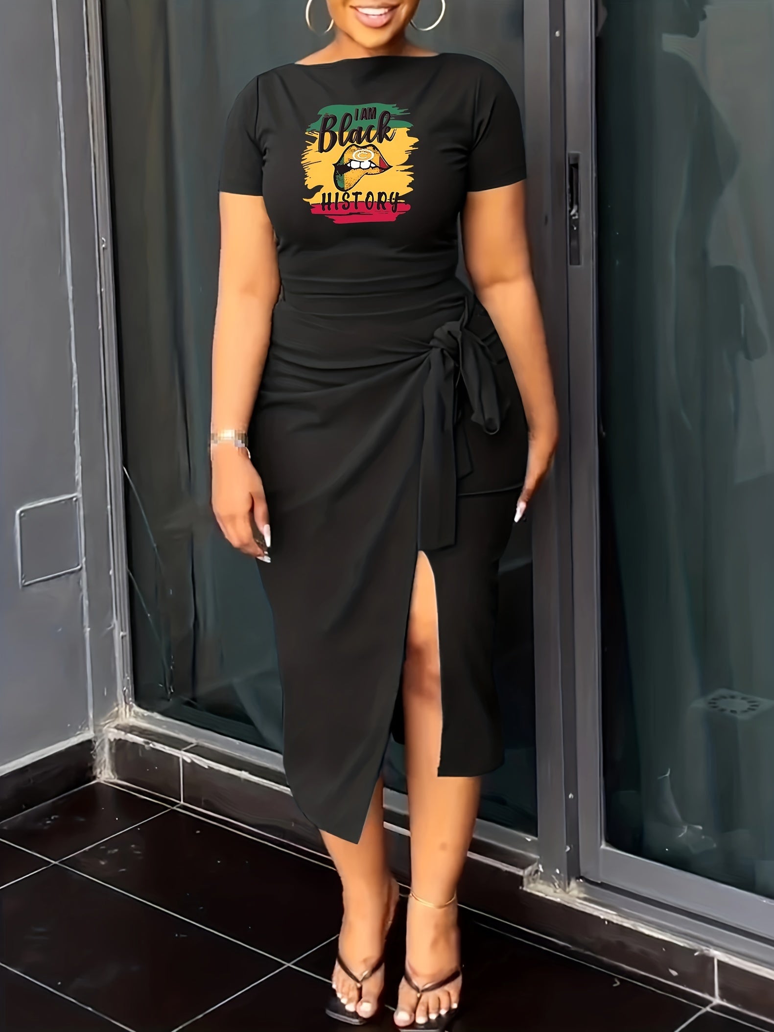  Juneteenth Graphic Crop Top & Split Knot Skirt Set