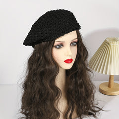 Hollow Out Crochet Beret Pumpkin Cap Octagonal Hat For Women