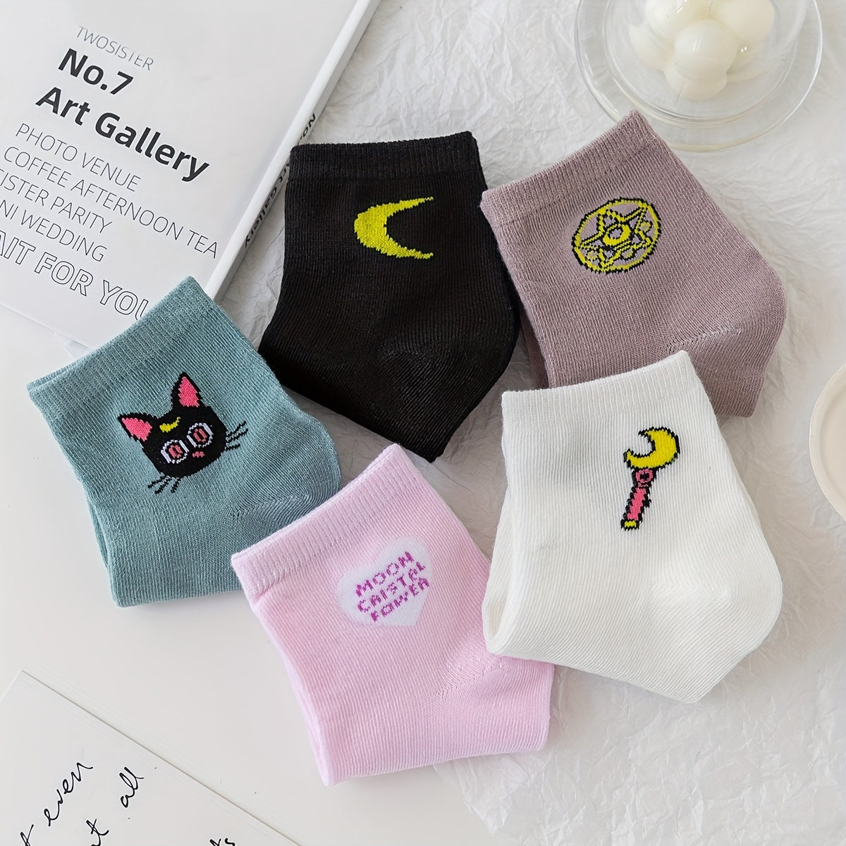 5 Pairs Cartoon Print Socks Comfy & Breathable Crew Socks Women's Stockings