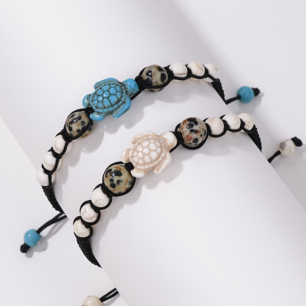Vintage Turquoise Turtle Beaded Woven Bracelet