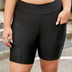  High Rise Skinny Swim Shorts With Two Pockets