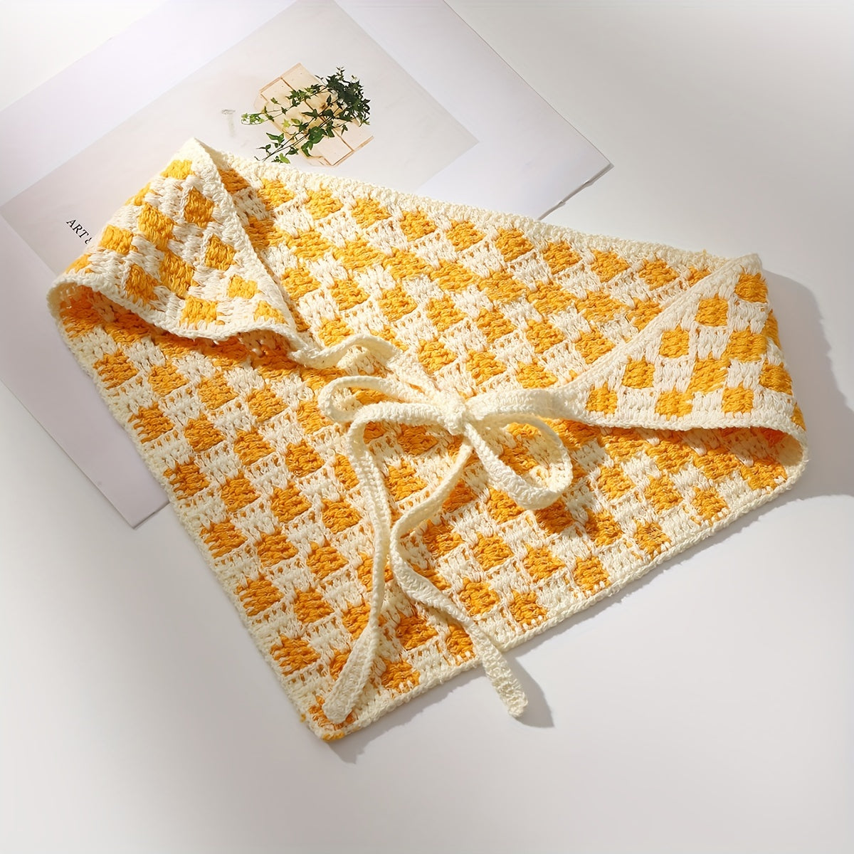 Checkered Crochet Bandana Plaid Triangle Headband Women's Knitted Hair Band