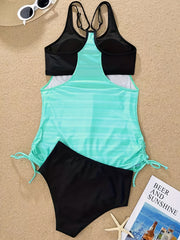  Colorblock Striped Tankini Set Women's Cut Out Cami Top Swimsuit