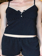  Pin Dot Print Lace Trim Cami Top & Shorts Pajamas Set