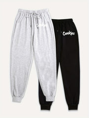 2 Pack Plus Size Letter Print Sports Pants Elastic Drawstring Jogger
