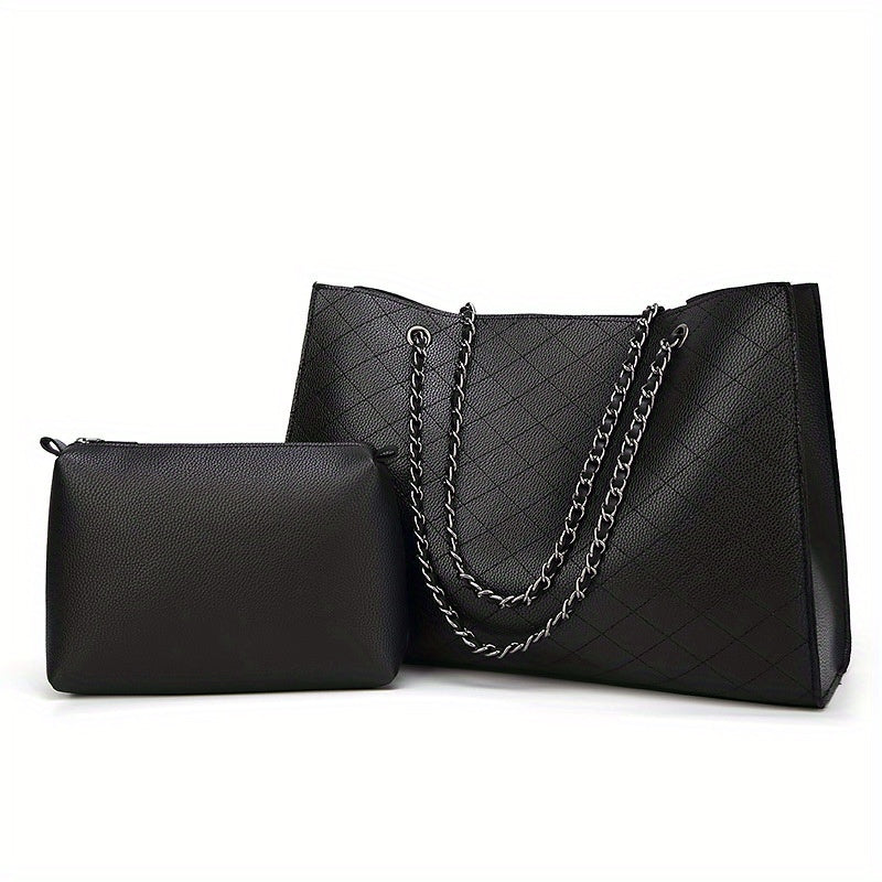 Argyle Quilted Shoulder Bag With Purse Large Capacity Versatile Bag Sets