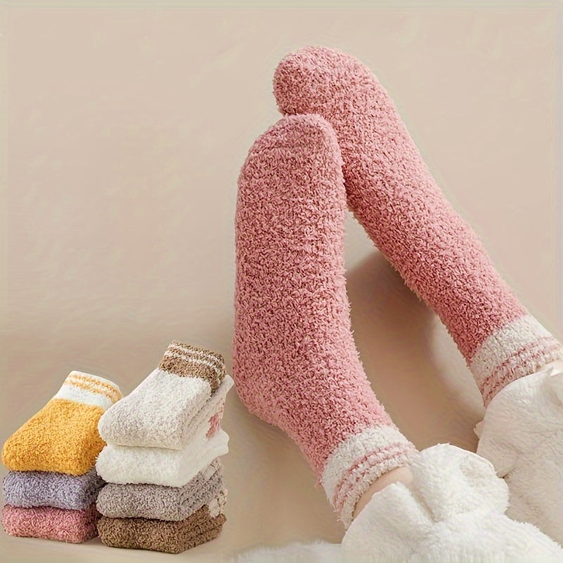 5 Pairs Striped Fuzzy Socks Comfy & Warm Women's Stockings