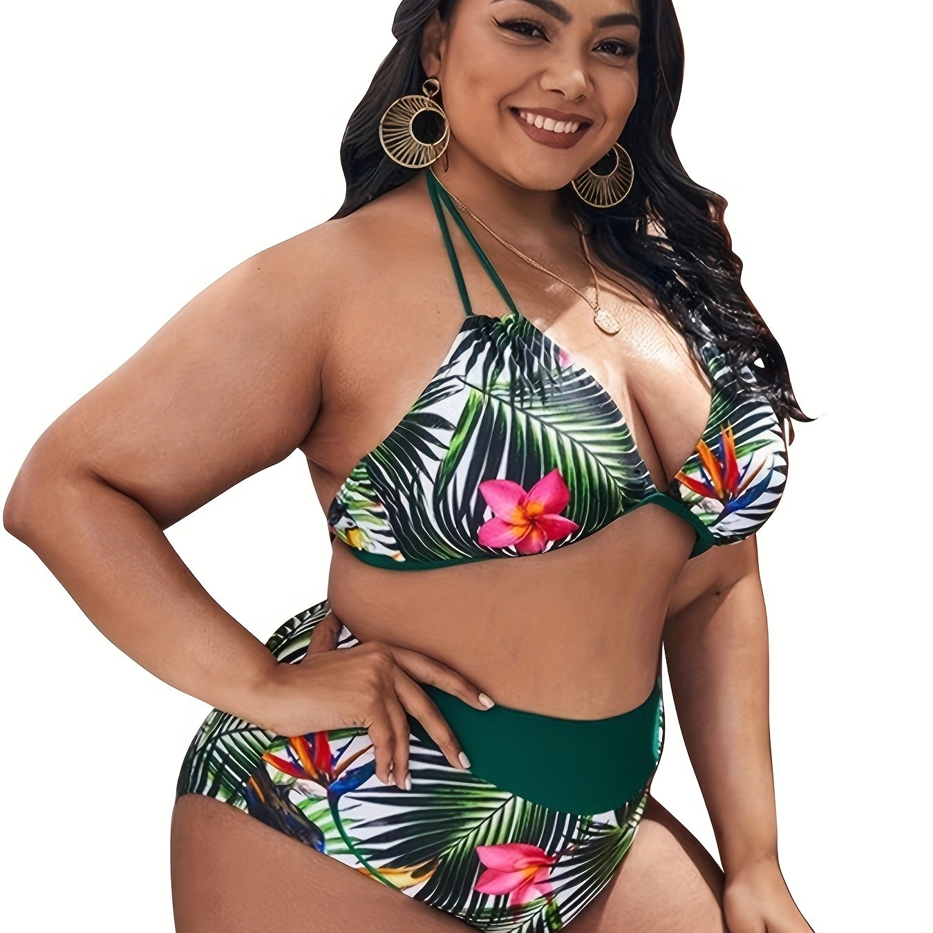  Tropical Print 2pcs Swimsuit Set