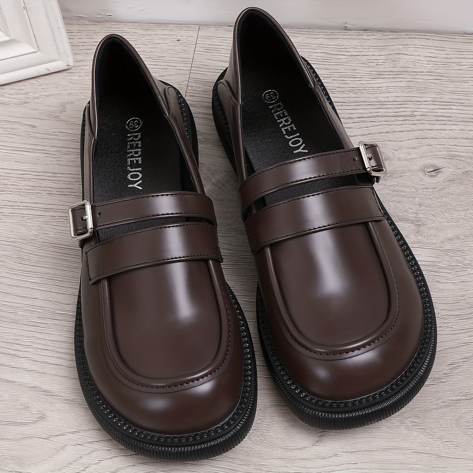 Women's Retro Chunky Heel Loafers Buckle Strap Comfortable Walking Shoes