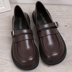 Women's Chunky Heel Loafers British Style Buckle Strap Shoes