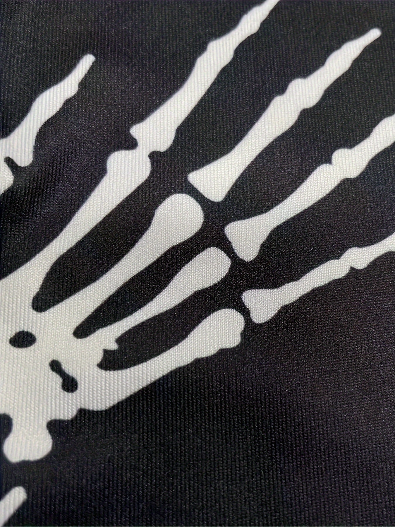 Skull Print Pajama Romper Halloween Long Sleeve V Neck Buttons