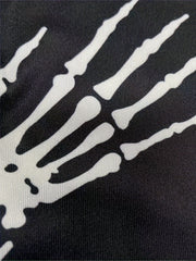 Skull Print Pajama Romper Halloween Long Sleeve V Neck Buttons