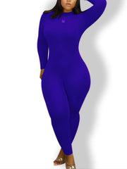 Solid Long Sleeve Round Neck Jumpsuit Skinny Bodycon