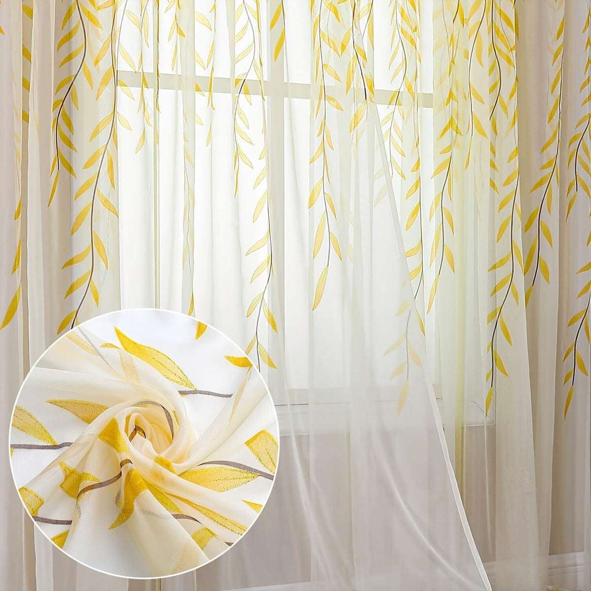 Golden Willow Leaf Stripe Background Cloth Yellow Willow Leaf Mesh Curtain