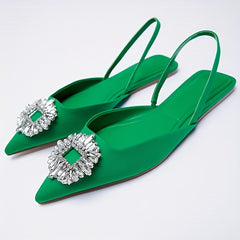Rhinestone Flat Sandals Point Toe Ankle Strap Slingback Mules