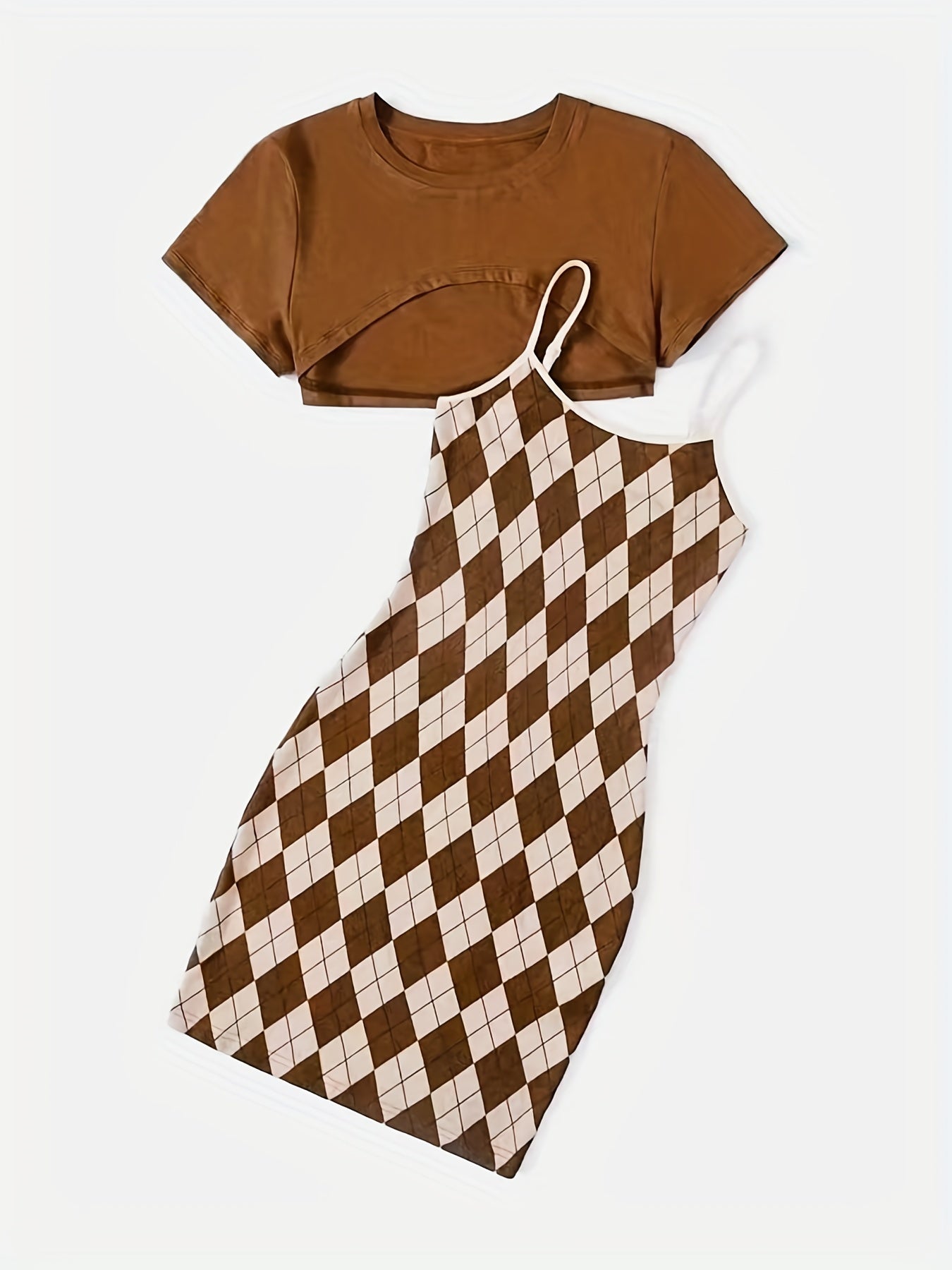 Argyle Cami Dress & Crop Tee Set