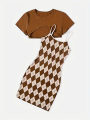 Argyle Cami Dress & Crop Tee Set
