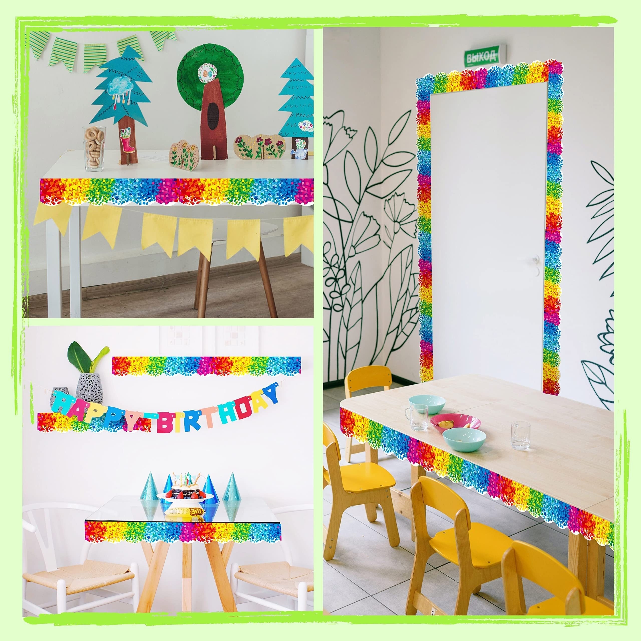 60 Ft Vibrant Crayon Die Cut Rolled Border Sticker Back to School Decoration