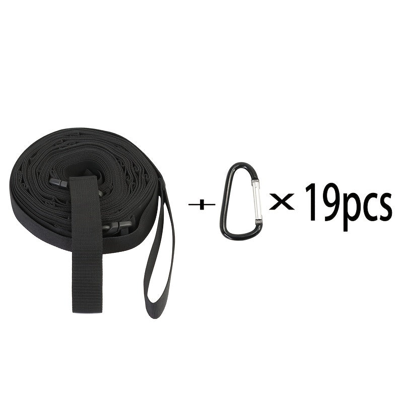 19 Hook Camping Clothesline with Carabiner for Storage & Drying
