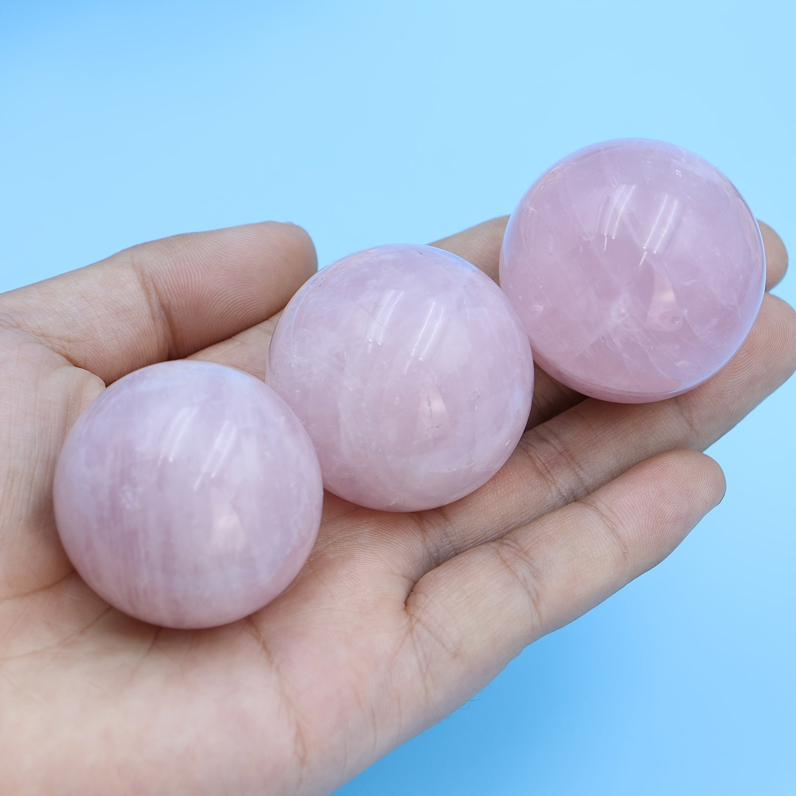 Natural Rose Crystal Ball Stone Carving Sphere for Children Gift