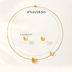 3pcs Golden Butterfly Necklace And Earrings Set Retro Jewelry For Women