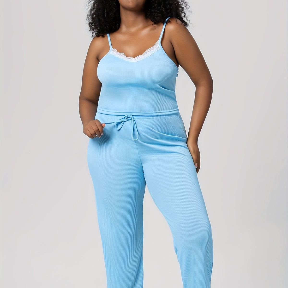  Sexy Pajamas Set Ribbed Cami Top & Knot Pants Two Piece Set