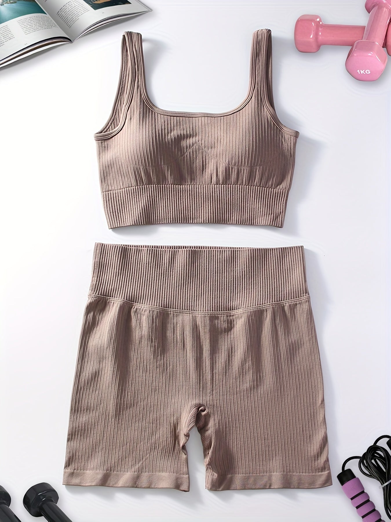Women's Yoga Set U Neck Sports Bra & High Waisted Shorts