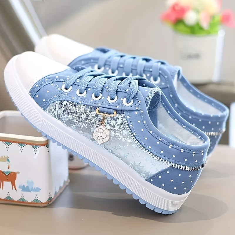 Stylish Mesh Embroidery Sneakers with Metal Flower Decor