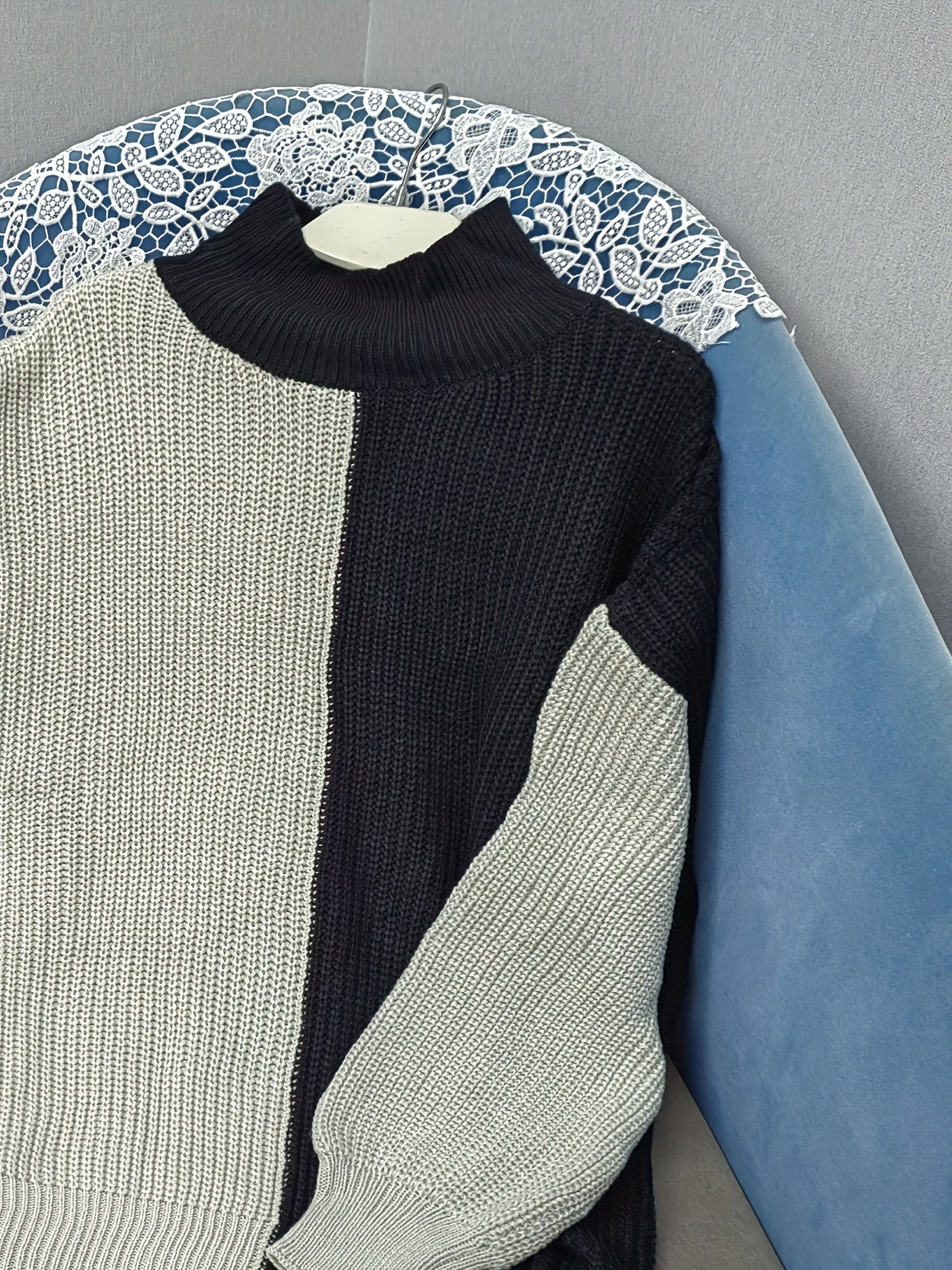  Colorblock High Neck Sweater Women's Plus Medium Stretch
