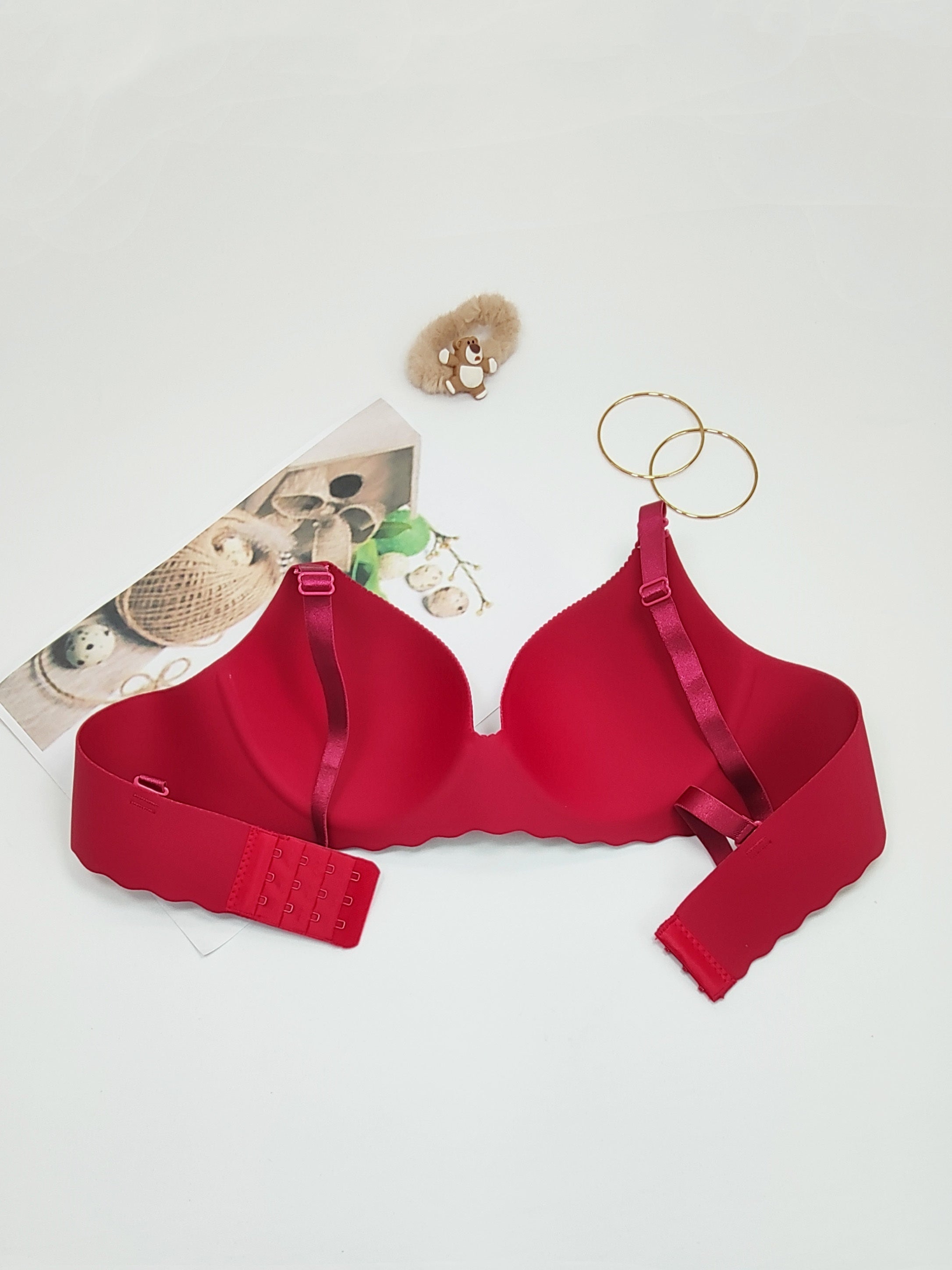 2pcs Romantic Scallop Trim Push Up Bras