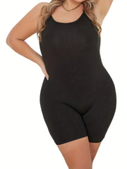  Casual Cami Romper Women's Plus Solid Round Neck Skinny Romper