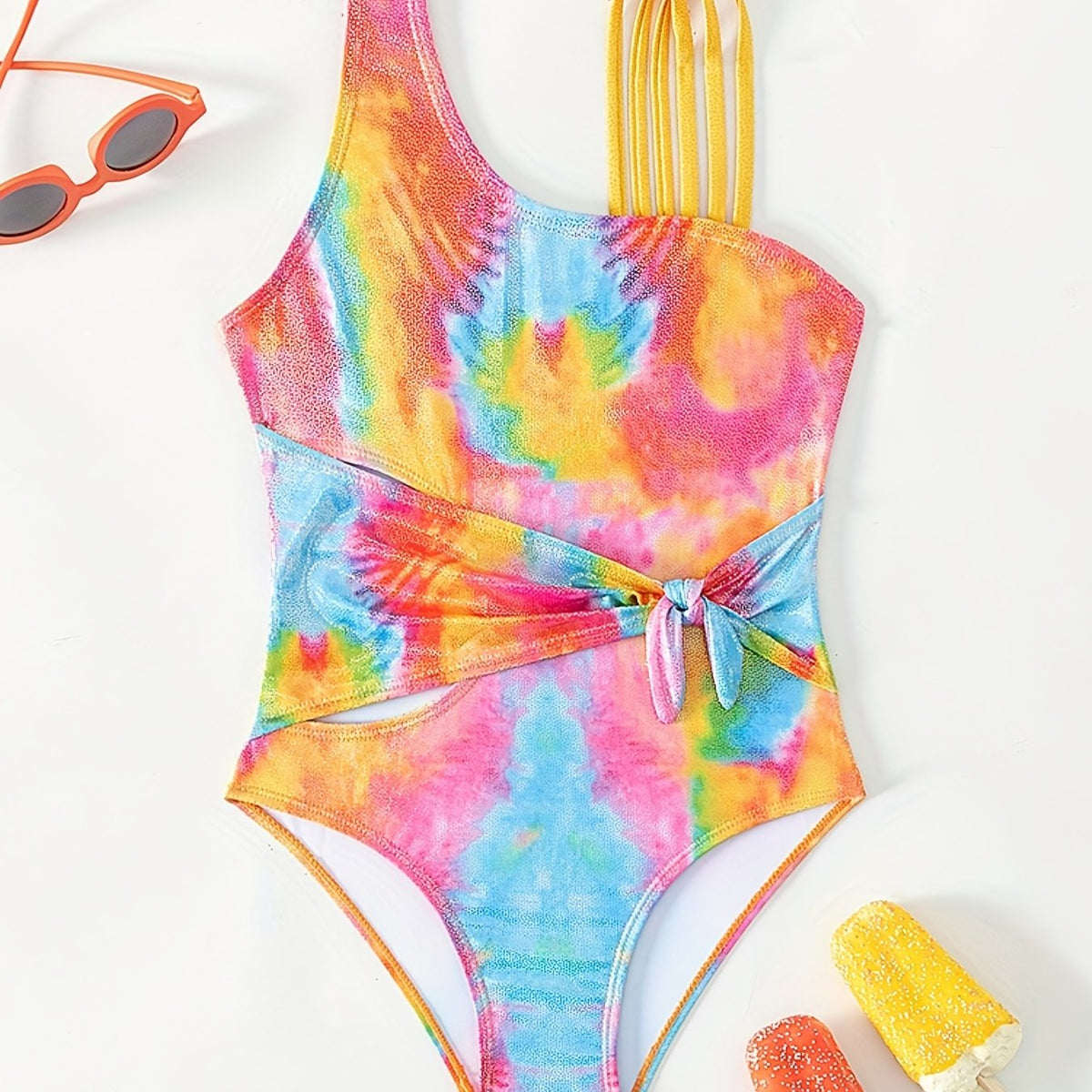 Girl's Tie Dye One piece Swimsuit Gradient Knotted Tankini
