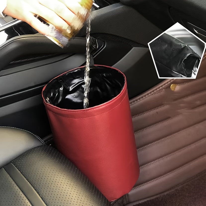 5L Car Trash Can Hanging Bucket PU Leather Waterproof Storage Bin