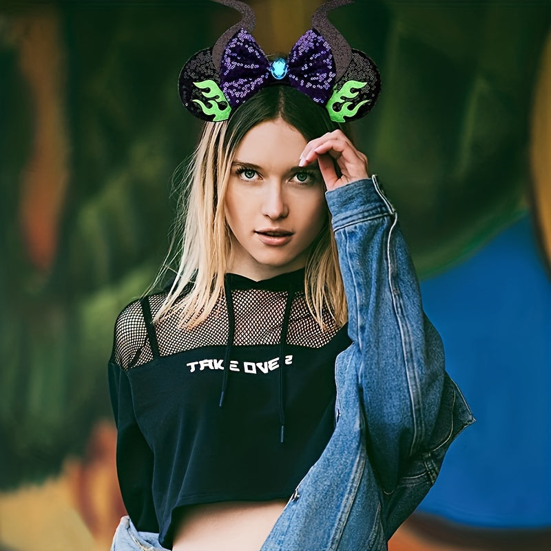 Mouse Ears Headband Bows Glitter Princess Decoration Cosplay Costume Girls