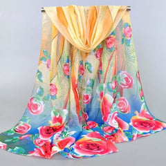 Floral Chiffon Silky Scarf Sun Protection Seaside Beach Scarf