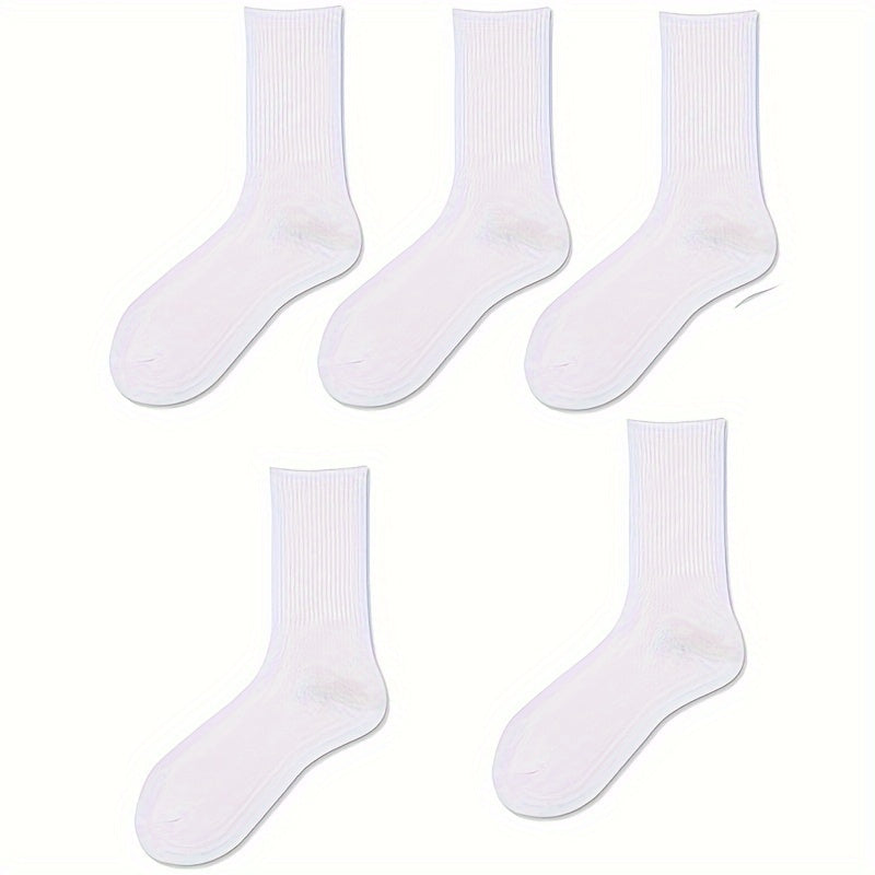 Comfy & Breathable 5 Pairs Solid Socks Women's Stockings & Hosiery