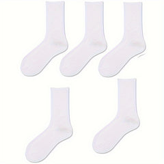 Comfy & Breathable 5 Pairs Solid Socks Women's Stockings & Hosiery