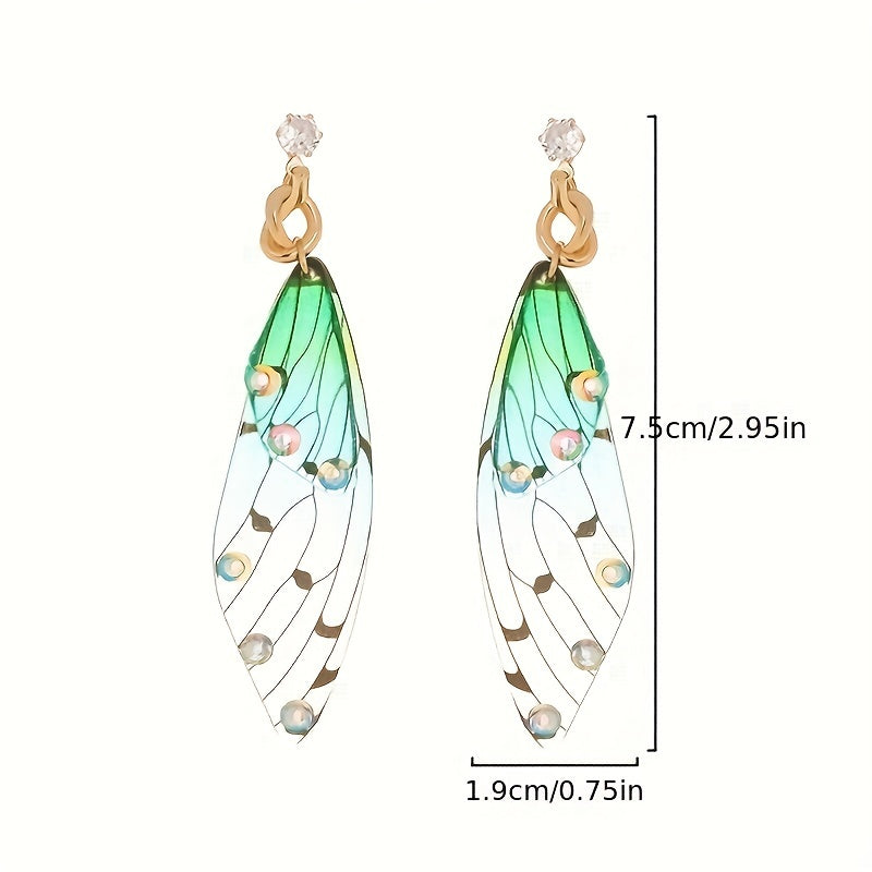 Resin Butterfly Wings Dangle Earrings with Rhinestone Decor