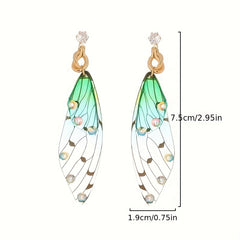 Resin Butterfly Wings Dangle Earrings with Rhinestone Decor