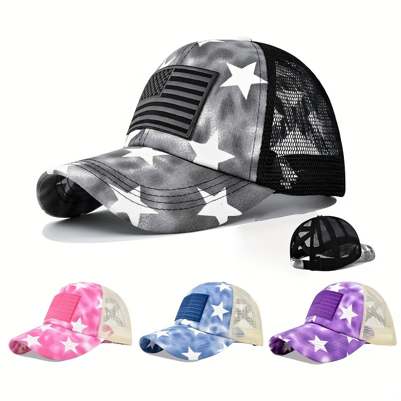 Pentagram Tie Dye Ponytail Baseball Cap Flag Embroidery Sports Hat