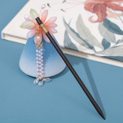 Wooden Flower Hairpin Ancient Style Beaded Tassel Hair Accessories