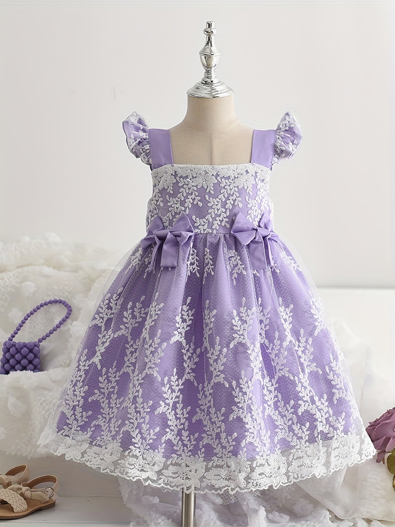 Girls' Lace Floral Ruffle Princess Dress For Party
