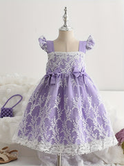 Girls' Lace Floral Ruffle Princess Dress For Party