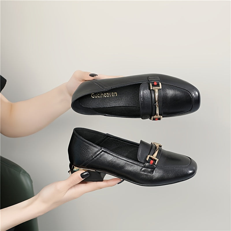 Women's Metal Decor Loafers Low Heeled Slip On Shoes